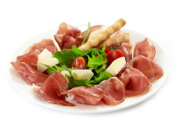 Image showing Plate of prosciutto and parmesan 