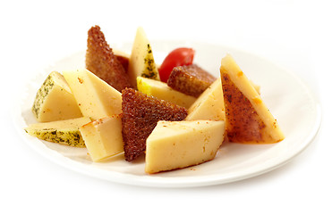 Image showing Plate of cheese and bread