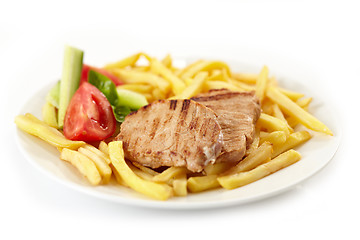 Image showing grilled meat and french fries