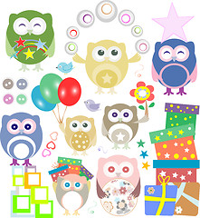 Image showing Set of christmas and winter themed owls