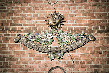 Image showing Sundial on brick wall