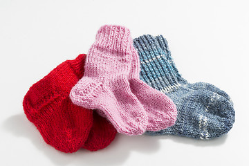 Image showing Hand-knitted baby socks