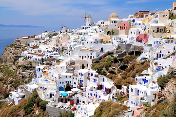 Image showing Windmile and houses of Oia on Santorin island