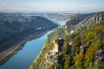 Image showing View from viewpoint of Bastei in Saxon Switzerland Germany to th