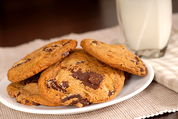Image showing Chocolate chunk cookies with a glass of milk