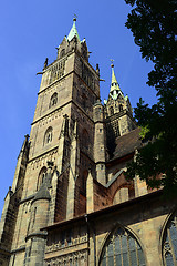 Image showing View to tower of Nuermberg cathedral