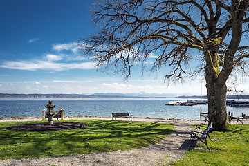 Image showing Lake Starnberg with bench