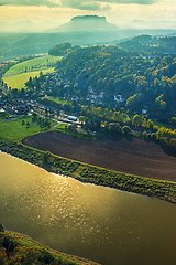 Image showing View to Lilienstein in Saxon Switzerland Germany on evening mood