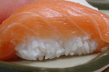 Image showing close up of red salmon sushi