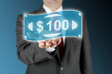 Image showing Business man with 100 Dollar