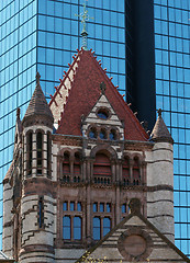 Image showing Church in Boston with a skyscrapers on the background