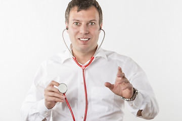 Image showing Man with red stethoscope