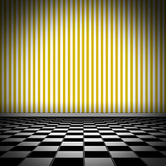 Image showing Illustration of tiled floor with yellow striped wellpaper