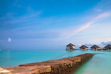 Image showing tropical seascape. over-water bungalow, Maldives islands