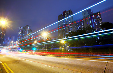 Image showing Futuristic urban city night traffic