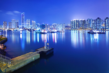 Image showing Harbor in Hong Kong at night