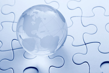 Image showing Glass globe ball with puzzle background