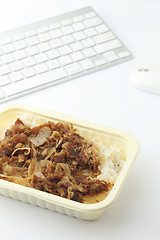 Image showing fast food lunch on working desk 