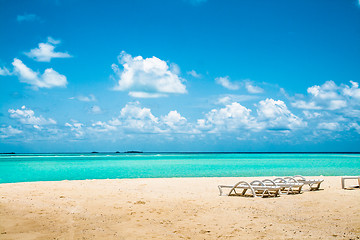 Image showing beautiful tropical beach with stove benches, Maldives