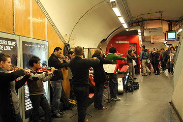 Image showing The orchestra plays on the metro station in Paris