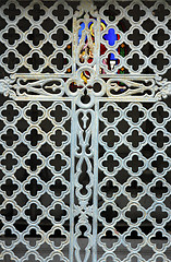 Image showing Beautiful ornate tomb door in the Pere Lachaise cemetery, Paris