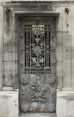 Image showing Beautiful ornate tomb door in the Pere Lachaise cemetery, Paris