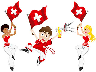 Image showing Switzerland Sport Fan with Flag and Horn