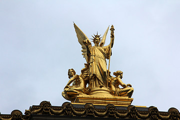 Image showing Golden statue of Angel on the top of the Garnier Opera in Paris