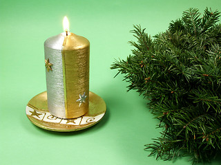 Image showing Christmas candle and spruce decoration