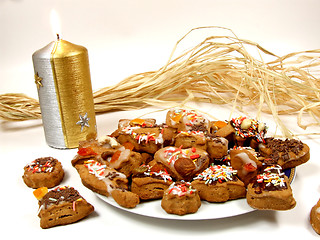 Image showing Gingerbread cookies and Christmas candle