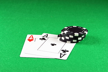 Image showing Poker - A Pair of Aces with Poker chips