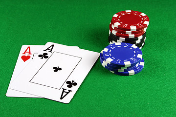 Image showing Poker - A Pair of Aces with Poker Chips