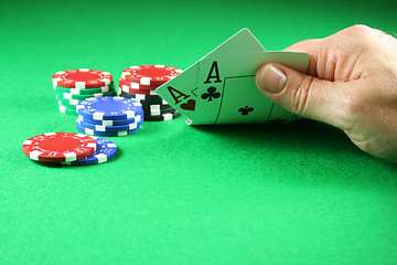 Image showing Poker - A Pair of Aces with Poker Chips