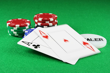 Image showing Poker - A Pair of Aces with Poker Chips