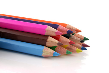 Image showing Stack of colored pencils on a white background