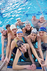Image showing happy teen group  at swimming pool