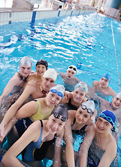 Image showing happy teen group  at swimming pool