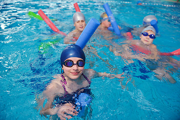 Image showing happy children group  at swimming pool