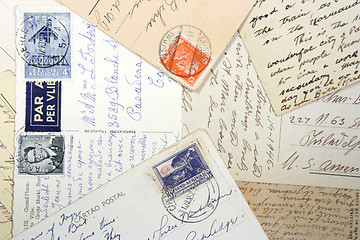 Image showing Old postcards and hand writing