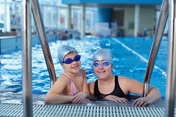 Image showing happy children group  at swimming pool