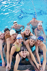 Image showing happy teen group  at swimming pool