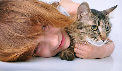 Image showing little girl communicating with her pet