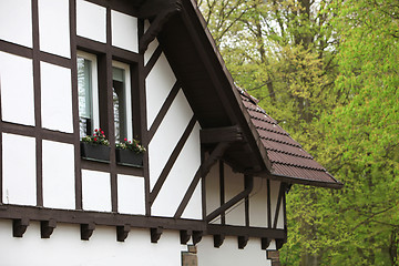 Image showing Detail of a timber frame house