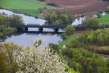 Image showing Scenic view of a bridge and river