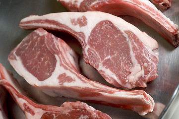 Image showing rib lamb chops frying pan