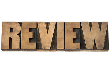 Image showing review typography in wood type