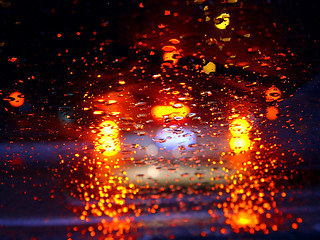 Image showing Driving in the rain at night