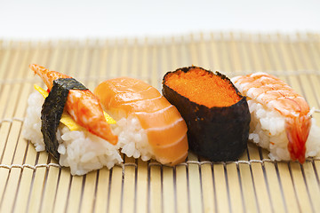 Image showing Japnese sushi on bamboo