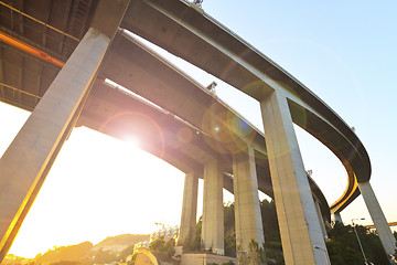 Image showing Flyover sunset in city