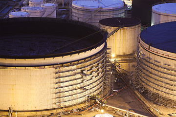 Image showing Oil tanks at night